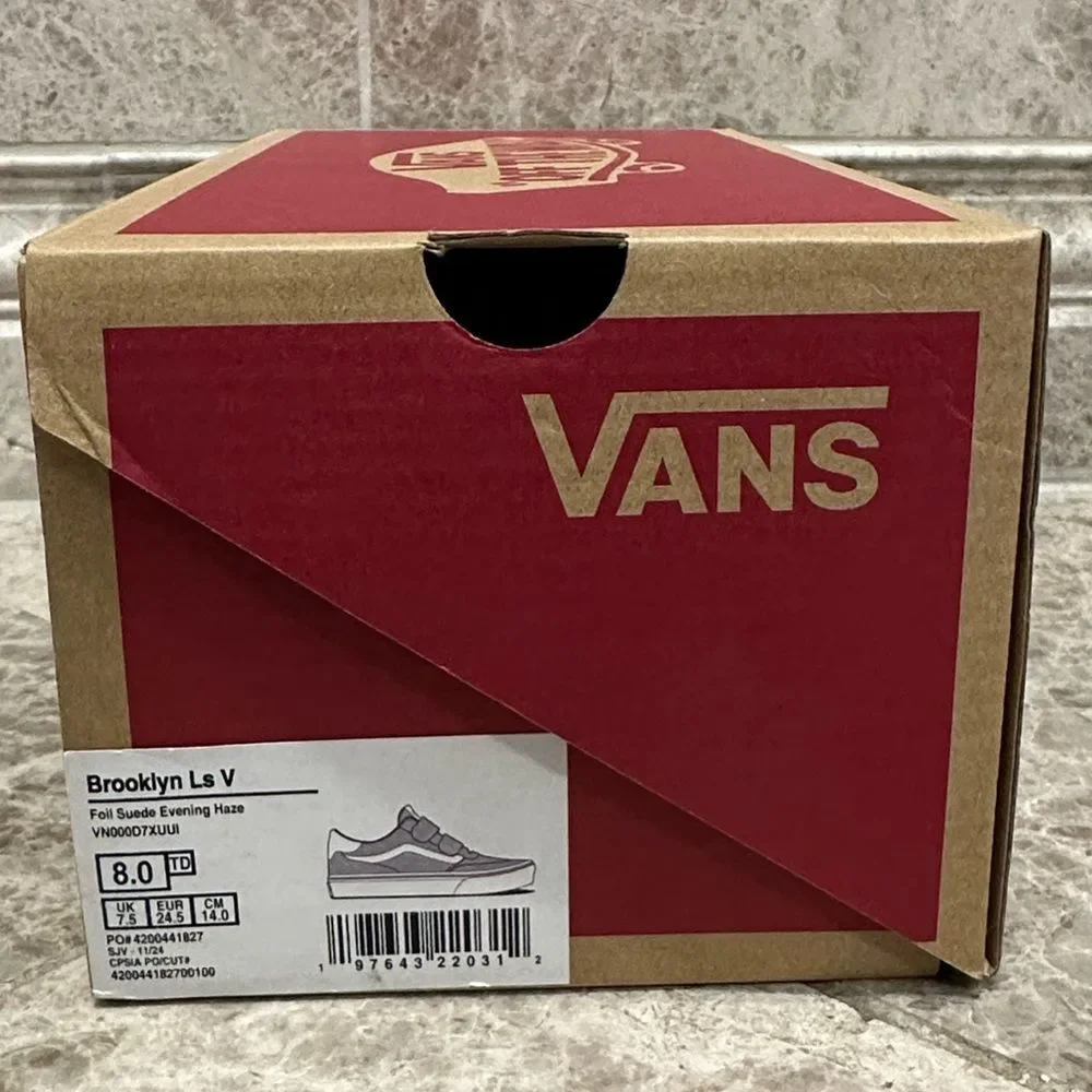 Vans Brooklyn Lifestyle Shoes Canvas NEW Kids Size 8 Purple Shimmer Velcro